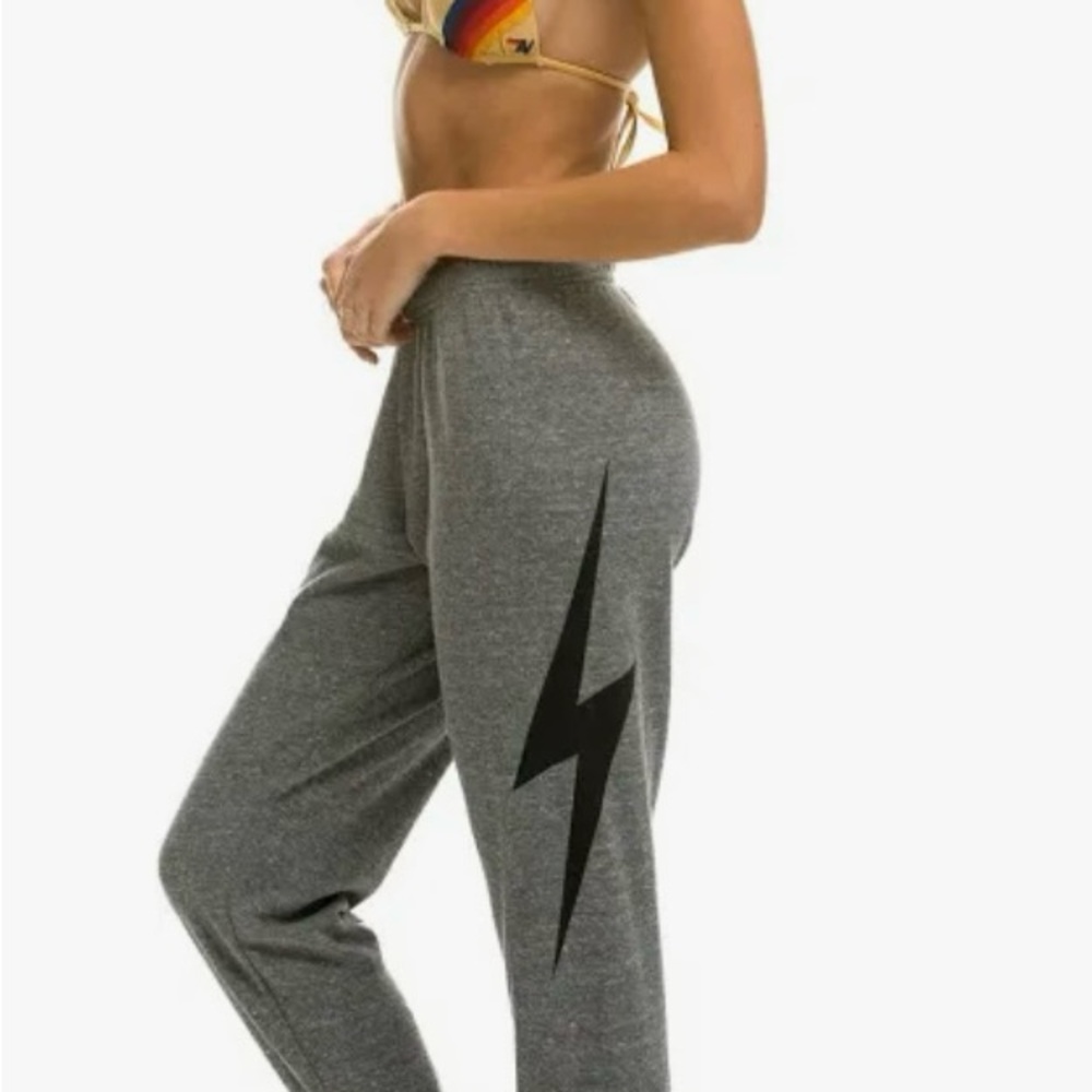 Gray Aviator Nation Sweatpants with Black Lightning